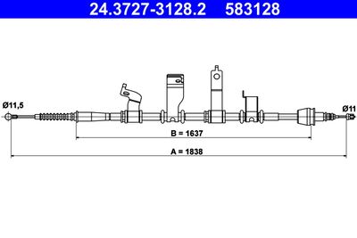 ATE 24.3727-3128.2 Трос ручного тормоза  для HYUNDAI ix20 (Хендай Иx20)