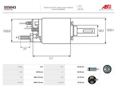 AS-PL - Elektromagnetický spínač, štartér MITSUBISHI, MAZDA , SS5043