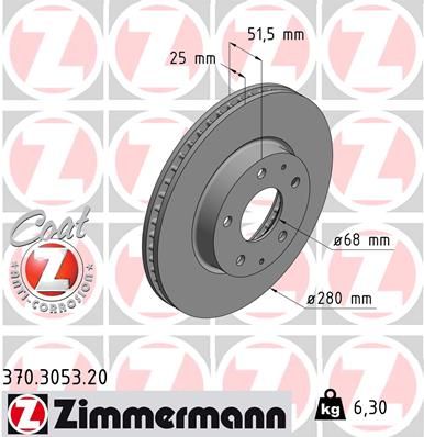 Тормозной диск ZIMMERMANN 370.3053.20 для MAZDA CX-3