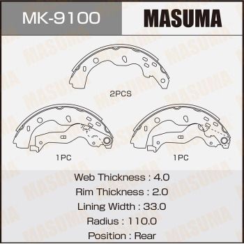 MASUMA MK-9100 Тормозные колодки барабанные  для SUZUKI SX4 (Сузуки Сx4)