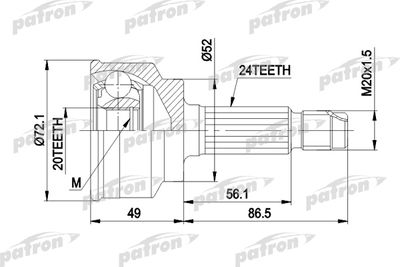 Шарнирный комплект, приводной вал PATRON PCV1261 для KIA PRIDE