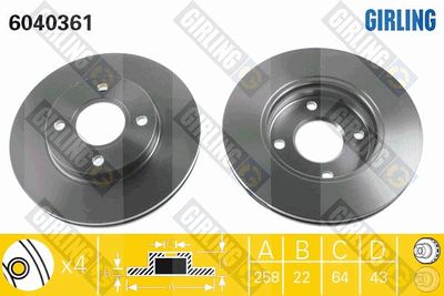 GIRLING 6040361 Тормозные диски  для FORD FUSION (Форд Фусион)