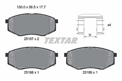 Комплект тормозных колодок, дисковый тормоз TEXTAR 2518701 для HYUNDAI ix20