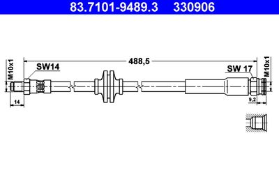ATE 83.7101-9489.3 Тормозной шланг  для PEUGEOT BOXER (Пежо Боxер)