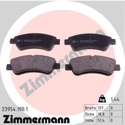 Комплект тормозных колодок, дисковый тормоз ZIMMERMANN 23954.190.1 для CITROËN C-ELYSEE