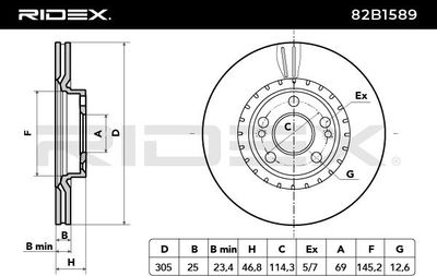 спирачен диск RIDEX 82B1589