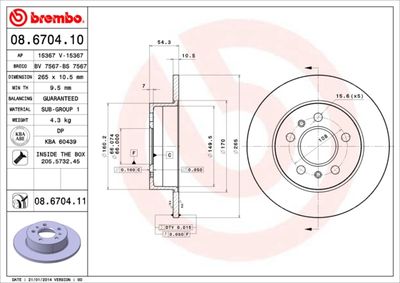 Тормозной диск BREMBO 08.6704.11 для RENAULT ESPACE