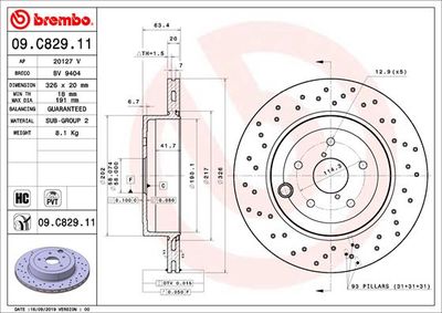 Тормозной диск BREMBO 09.C829.11 для SUBARU WRX