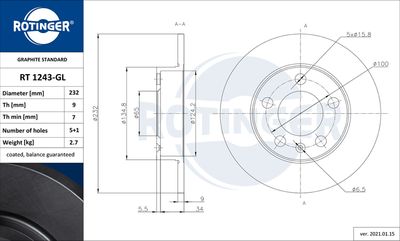 Tarcza hamulcowa ROTINGER RT 1243-GL
