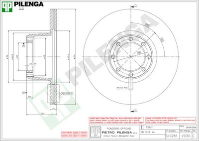 Тормозной диск PILENGA V030 для FIAT 242