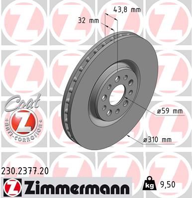Тормозной диск ZIMMERMANN 230.2377.20 для PEUGEOT 807