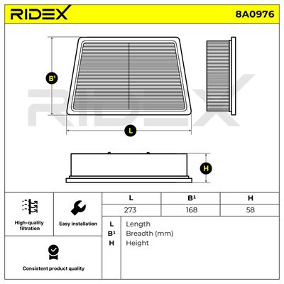 въздушен филтър RIDEX 8A0976
