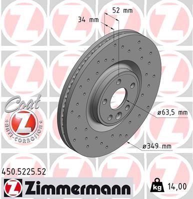 Тормозной диск ZIMMERMANN 450.5225.52 для JAGUAR E-PACE