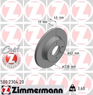 Тормозной диск ZIMMERMANN 500.2304.20 для SKODA FELICIA