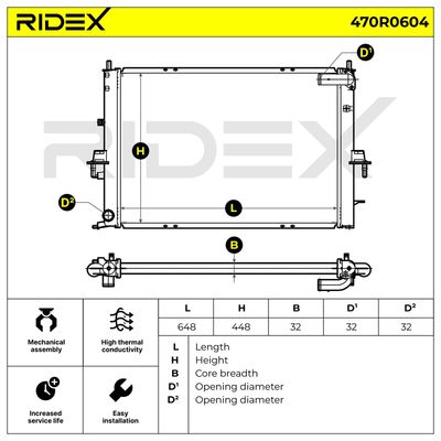 радиатор, охлаждане на двигателя RIDEX 470R0604