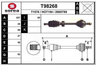Приводной вал EAI T98268 для HONDA PRELUDE