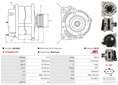 GENERATOR / ALTERNATOR AS-PL A01004S 4