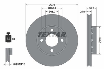 TEXTAR 92067200 Тормозные диски  для AUDI 90 B3 (893, 894, 8A2) 2.3 E 20V