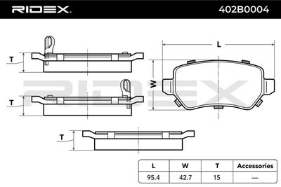 комплект спирачно феродо, дискови спирачки RIDEX 402B0004