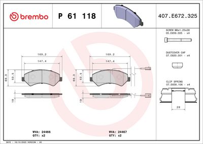 Комплект тормозных колодок, дисковый тормоз P 61 118