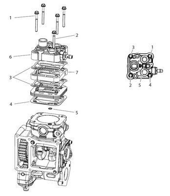 Compressor cilinderkop, past op LP3997 (5 bevestigingsschroeven nieuw model volledig)