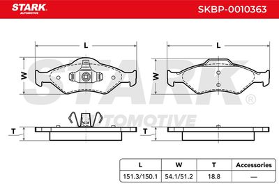 комплект спирачно феродо, дискови спирачки STARK SKBP-0010363