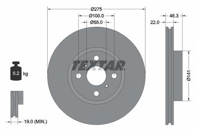 Тормозной диск TEXTAR 92156200 для TOYOTA RACTIS