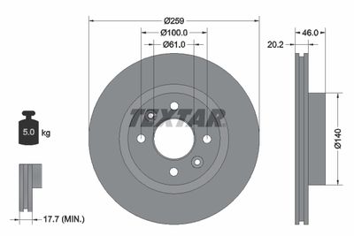 Тормозной диск TEXTAR 92036400 для RENAULT FUEGO