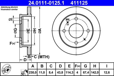 Тормозной диск ATE 24.0111-0125.1 для HYUNDAI ATOS