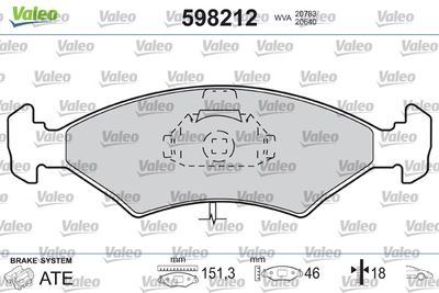 Комплект тормозных колодок, дисковый тормоз VALEO 598212 для FERRARI 208/308