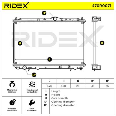 радиатор, охлаждане на двигателя RIDEX 470R0071