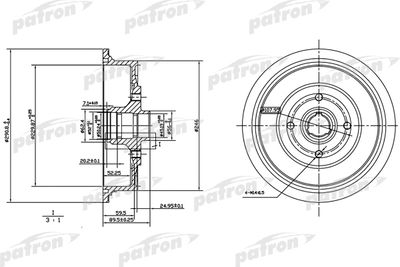 Тормозной барабан PATRON PDR1200 для AUDI 100