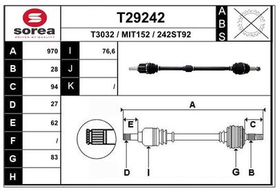 Приводной вал EAI T29242 для MITSUBISHI ASX