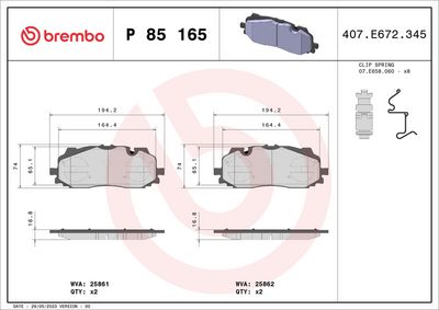 Brake Pad Set, disc brake P 85 165