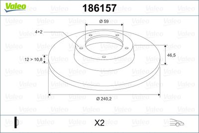 Тормозной диск VALEO 186157 для FIAT FIORINO