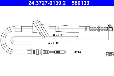 Тросик, cтояночный тормоз ATE 24.3727-0139.2 для AUDI 90