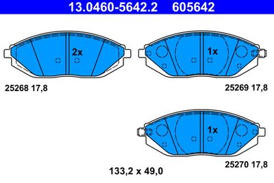 Комплект тормозных колодок, дисковый тормоз ATE 13.0460-5642.2 для CHEVROLET SPARK