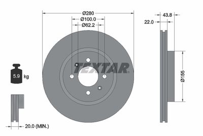 Тормозной диск TEXTAR 92288303 для KIA STONIC