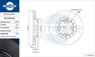 спирачен диск ROTINGER RT 2111-GL