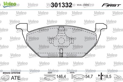Комплект тормозных колодок, дисковый тормоз VALEO 301332 для VW UP!