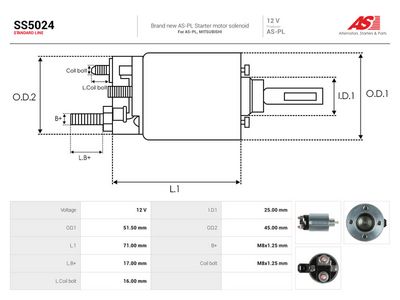 AS-PL - Elektromagnetický spínač, štartér MITSUBISHI , SS5024