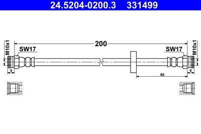 ATE 24.5204-0200.3 Тормозной шланг  для OPEL COMBO (Опель Комбо)