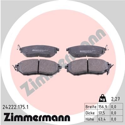 ZIMMERMANN 24222.175.1 Тормозные колодки и сигнализаторы  для SUBARU  (Субару Леворг)