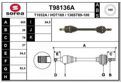 Приводной вал EAI T98136A для HONDA PRELUDE