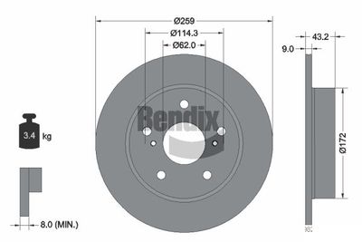 Тормозной диск BENDIX Braking BDS2094 для SUZUKI SWIFT