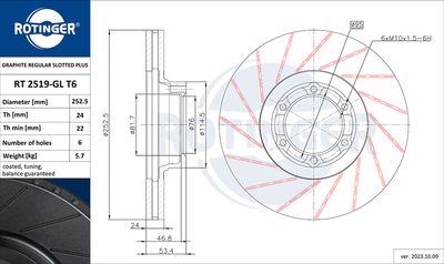 спирачен диск ROTINGER RT 2519-GL T6