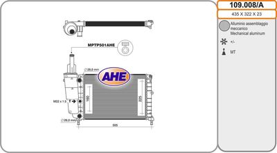 Радиатор, охлаждение двигателя AHE 109.008/A для LANCIA Y