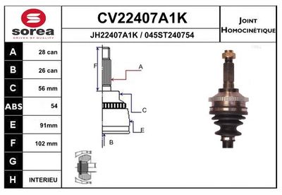 GELENKSATZ ANTRIEBSWELLE EAI CV22407A1K