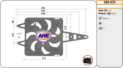 Вентилятор, охлаждение двигателя AHE 309.035 для FIAT TEMPRA