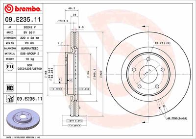 Тормозной диск BREMBO 09.E235.11 для INFINITI JX
